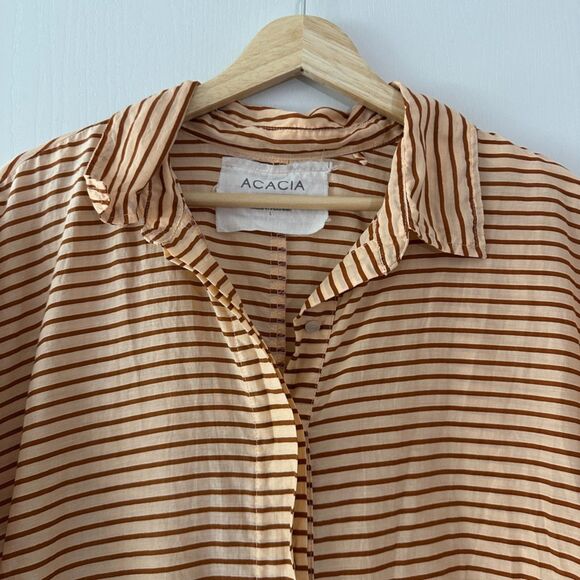 Acacia‎ Swimwear Womens Striped Button Down Silk Cotton Romper Coverup Large - Picture 3 of 8